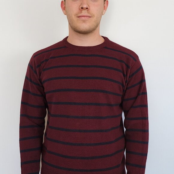 Nautica Other - Men Nautica New Burgandy With Navy Blue Stripe Crewneck Sweater SZ XL